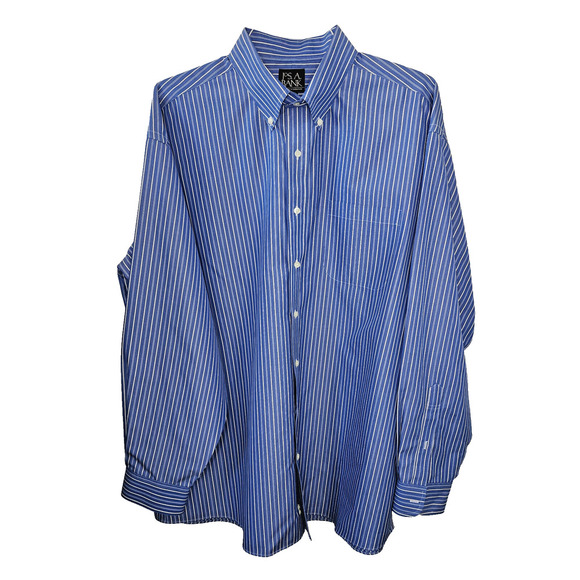 Jos A Bank Traveler's Collection 100% Cotton Blue Stripe Button Down Men 17.5-36 - Picture 3 of 5